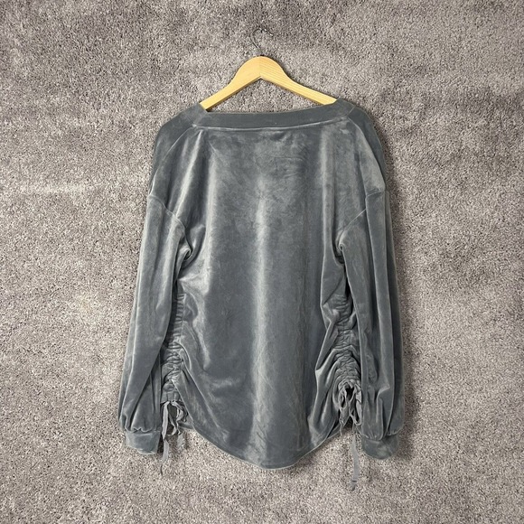 Isabel Maternity Shirt Womens Large Grey Velour Long Sleeve V-Neck Side Ruch - Picture 2 of 9